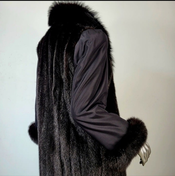 Black Ranch MINK Fur Coat with FOX Fur Trim! - Picture 8 of 12